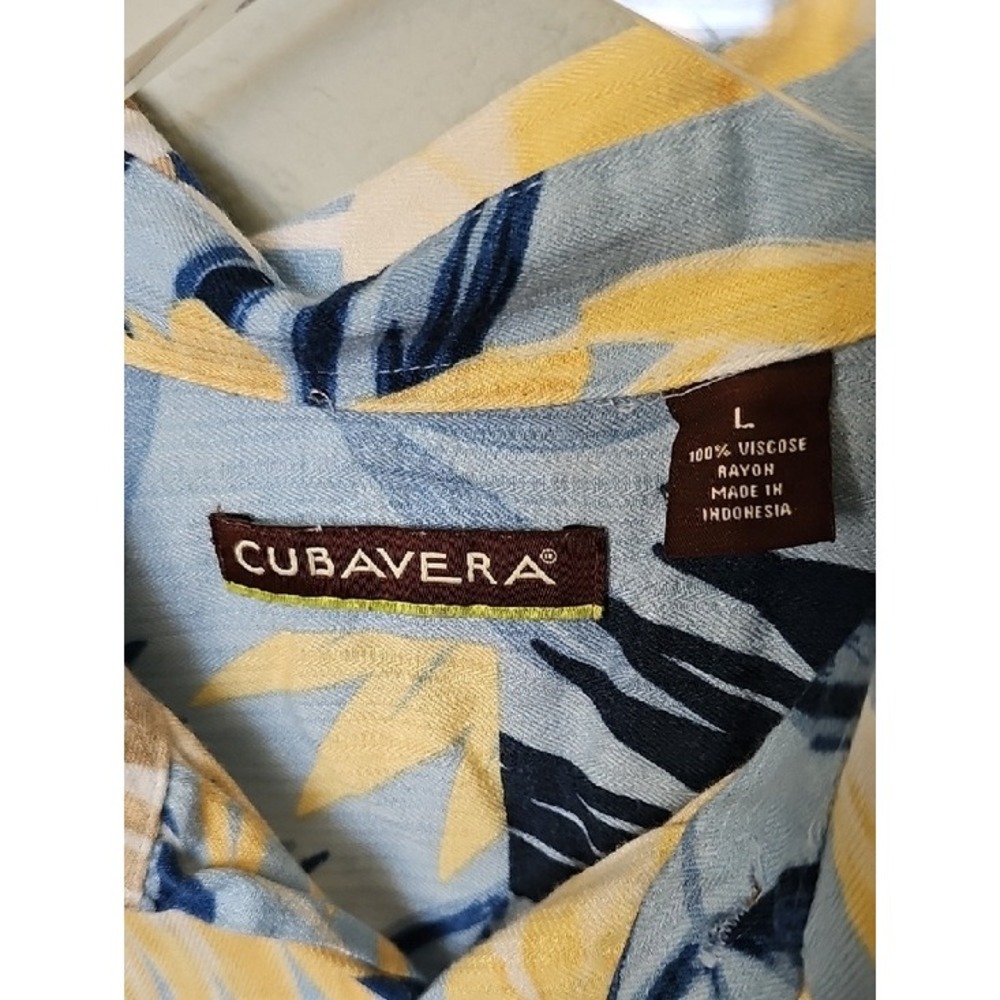 Cubavera Mens Large Tropical Leaf Patchwork Viscose Rayon Hawaiian Shirt Blue XL - Picture 4 of 7